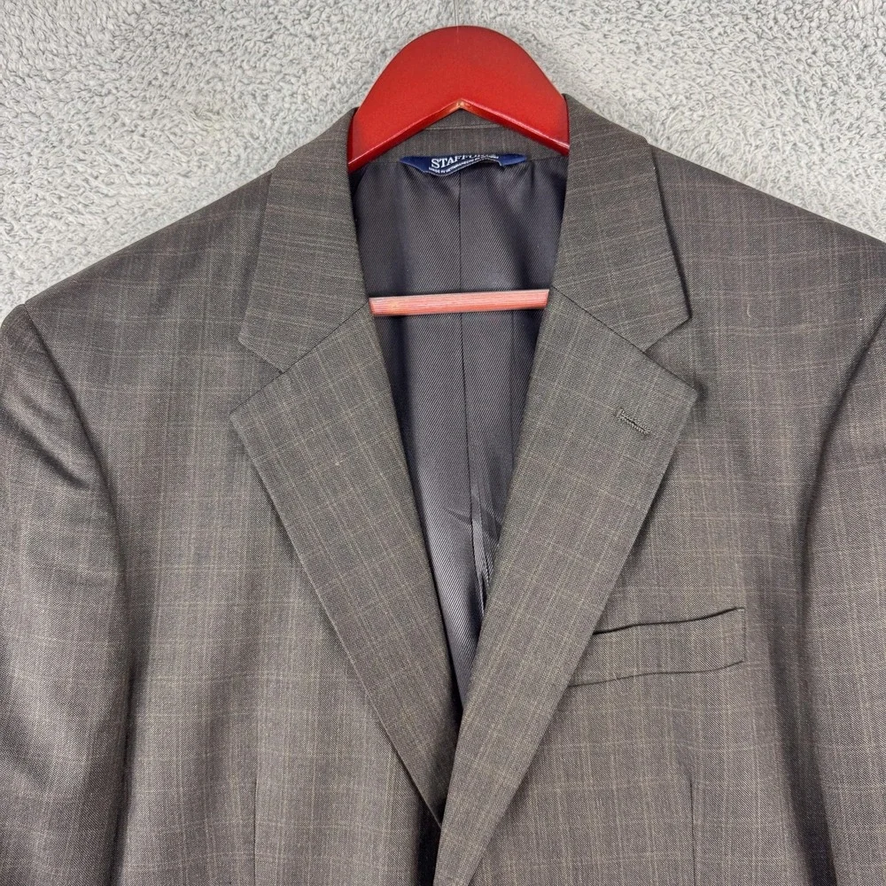 Stafford Blazer Mens 40 Regular Brown Wool Silk Windowpane Two Button Sport Coat